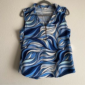 Perceptions sleeveless collar top wavy tropical size large